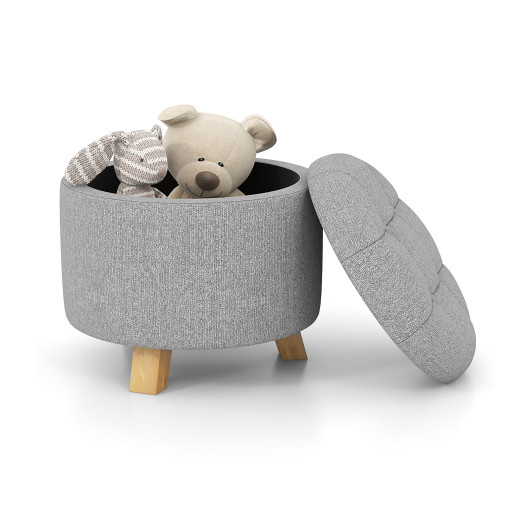 Gray Upholstered Round Ottoman with Hidden Storage and Rubber Feet 3 Gray Upholstered Round Ottoman with Hidden Storage and Rubber Feet - Image 3