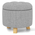 Gray Upholstered Round Ottoman with Hidden Storage and Rubber Feet 11 Gray Upholstered Round Ottoman with Hidden Storage and Rubber Feet