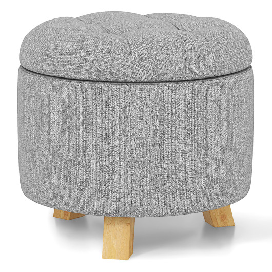 Gray Upholstered Round Ottoman with Hidden Storage and Rubber Feet 4 Gray Upholstered Round Ottoman with Hidden Storage and Rubber Feet - Image 4
