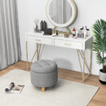 Gray Upholstered Round Ottoman with Hidden Storage and Rubber Feet 13 Gray Upholstered Round Ottoman with Hidden Storage and Rubber Feet