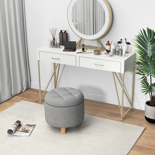 Gray Upholstered Round Ottoman with Hidden Storage and Rubber Feet 6 Gray Upholstered Round Ottoman with Hidden Storage and Rubber Feet - Image 6