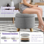 Gray Upholstered Round Ottoman with Hidden Storage and Rubber Feet 14 Gray Upholstered Round Ottoman with Hidden Storage and Rubber Feet