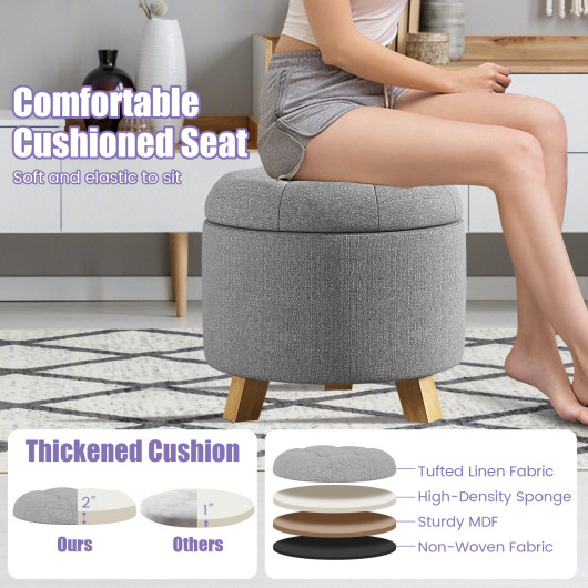 Gray Upholstered Round Ottoman with Hidden Storage and Rubber Feet 7 Gray Upholstered Round Ottoman with Hidden Storage and Rubber Feet - Image 7