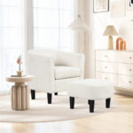 Velvet Barrel Chair with Ottoman and Footrest Beige (Set of 2) 8 Velvet Barrel Chair with Ottoman and Footrest Beige (Set of 2)