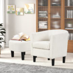 Velvet Barrel Chair with Ottoman and Footrest Beige (Set of 2) 9 Velvet Barrel Chair with Ottoman and Footrest Beige (Set of 2)