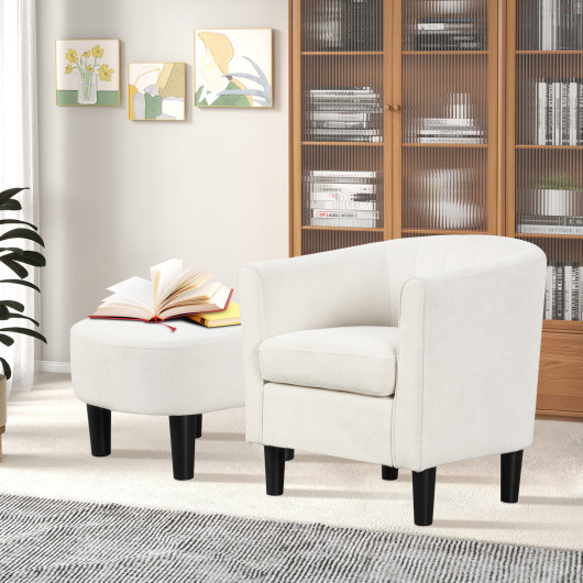 Velvet Barrel Chair with Ottoman and Footrest Beige (Set of 2) 2 Velvet Barrel Chair with Ottoman and Footrest Beige (Set of 2) - Image 2