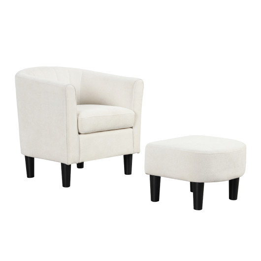 Velvet Barrel Chair with Ottoman and Footrest Beige (Set of 2) 3 Velvet Barrel Chair with Ottoman and Footrest Beige (Set of 2) - Image 3