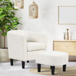 Velvet Barrel Chair with Ottoman and Footrest Beige (Set of 2) 12 Velvet Barrel Chair with Ottoman and Footrest Beige (Set of 2)