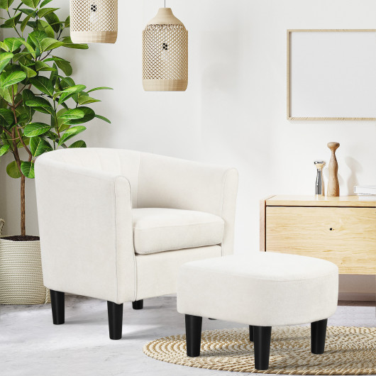 Velvet Barrel Chair with Ottoman and Footrest Beige (Set of 2) 5 Velvet Barrel Chair with Ottoman and Footrest Beige (Set of 2) - Image 5
