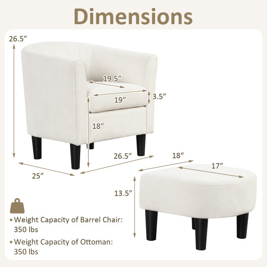 Velvet Barrel Chair with Ottoman and Footrest Beige (Set of 2) 4 Velvet Barrel Chair with Ottoman and Footrest Beige (Set of 2) - Image 4