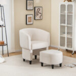 Velvet Barrel Chair with Ottoman and Space-Saving Design 8 Velvet Barrel Chair with Ottoman and Space-Saving Design