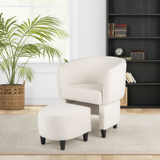 Velvet Barrel Chair with Ottoman and Space-Saving Design 2 Velvet Barrel Chair with Ottoman and Space-Saving Design - Image 2