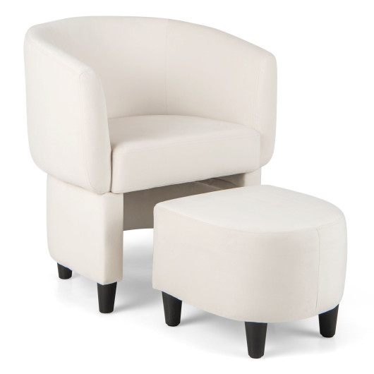 Velvet Barrel Chair with Ottoman and Space-Saving Design 3 Velvet Barrel Chair with Ottoman and Space-Saving Design - Image 3