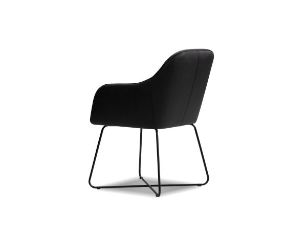 VAUGHN Black Leatherette Dining Armchair Black Steel Base 2 2