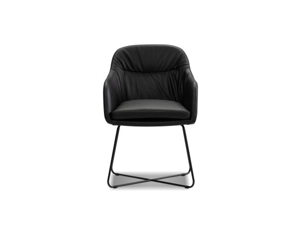 VAUGHN Black Leatherette Dining Armchair Black Steel Base 4 2