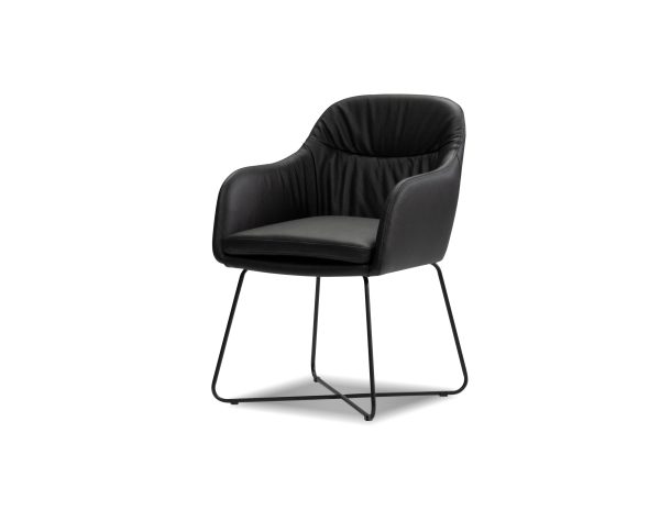VAUGHN Black Leatherette Dining Armchair Black Steel Base 6