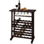 Espresso Floor-Standing Wine Rack with Stemware Storage (24-Bottle)