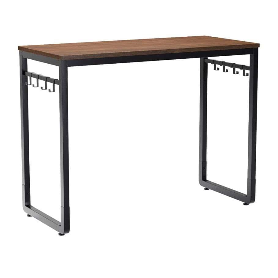 Industrial Steel Frame Computer Desk with Hooks and Wood Top 1 Industrial Steel Frame Computer Desk with Hooks and Wood Top