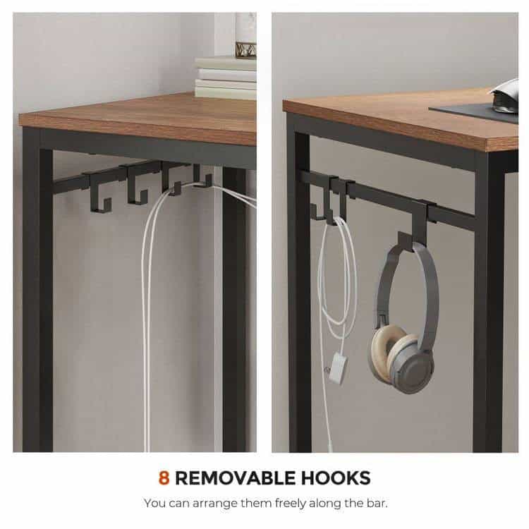 Industrial Steel Frame Computer Desk with Hooks and Wood Top 2 Industrial Steel Frame Computer Desk with Hooks and Wood Top - Image 2