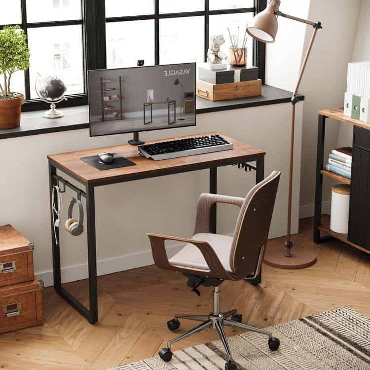 Industrial Steel Frame Computer Desk with Hooks and Wood Top 5 Industrial Steel Frame Computer Desk with Hooks and Wood Top - Image 5
