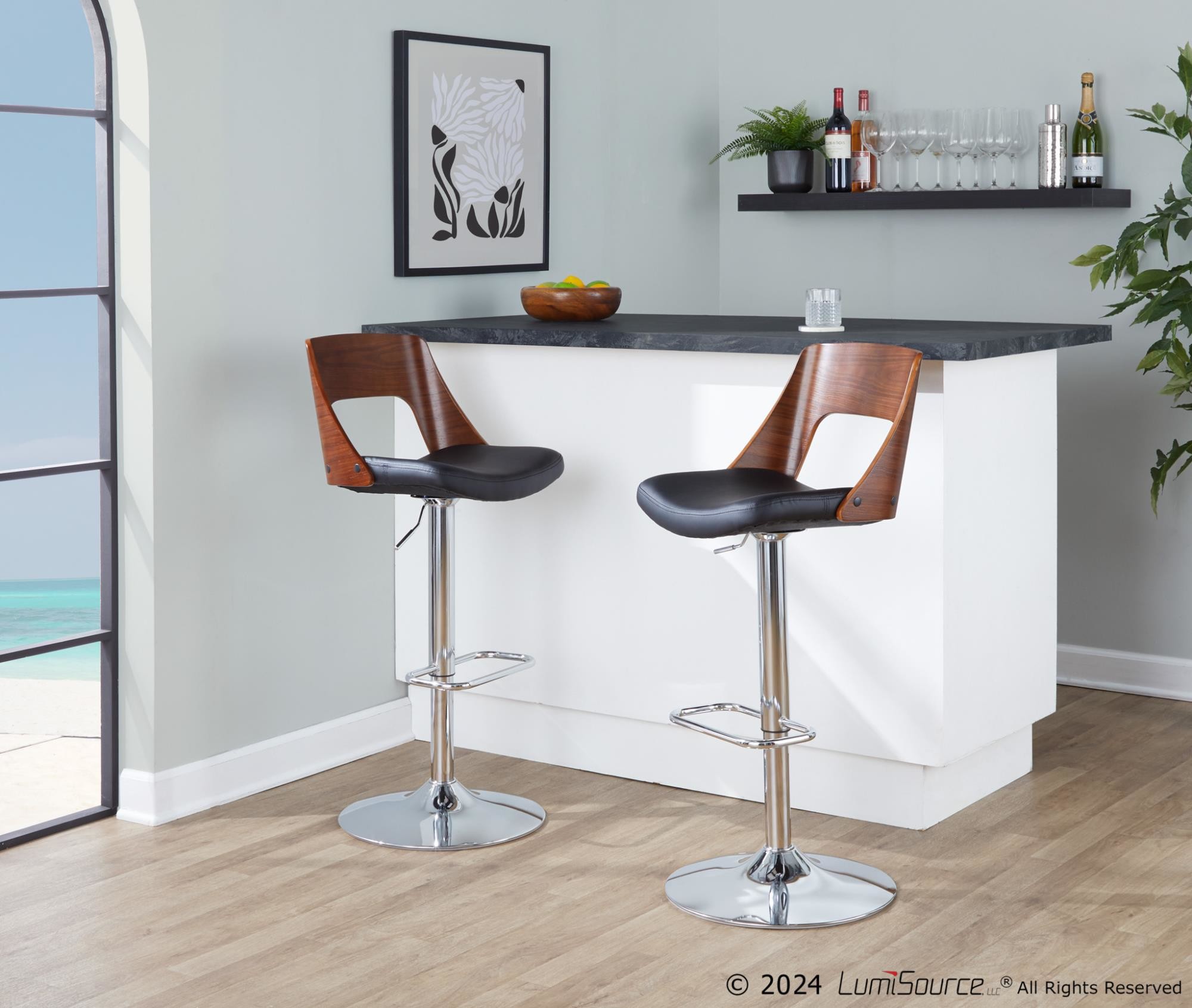 Valencia Mid-Century Modern Black Faux Leather Swivel Barstool (Set of 3) 2 Valencia Mid-Century Modern Black Faux Leather Swivel Barstool (Set of 3) - Image 2