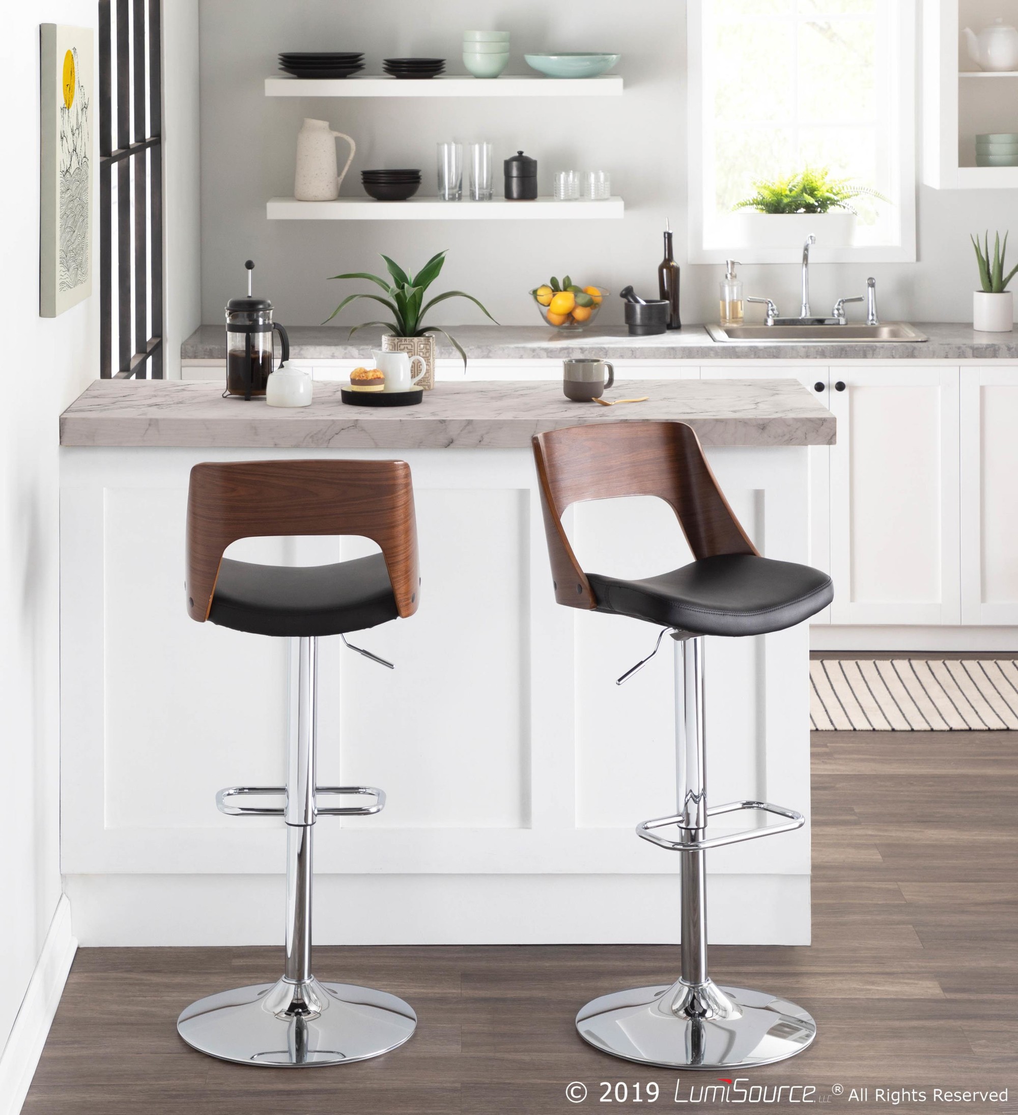 Valencia Mid-Century Modern Black Faux Leather Swivel Barstool (Set of 3) 3 Valencia Mid-Century Modern Black Faux Leather Swivel Barstool (Set of 3) - Image 3