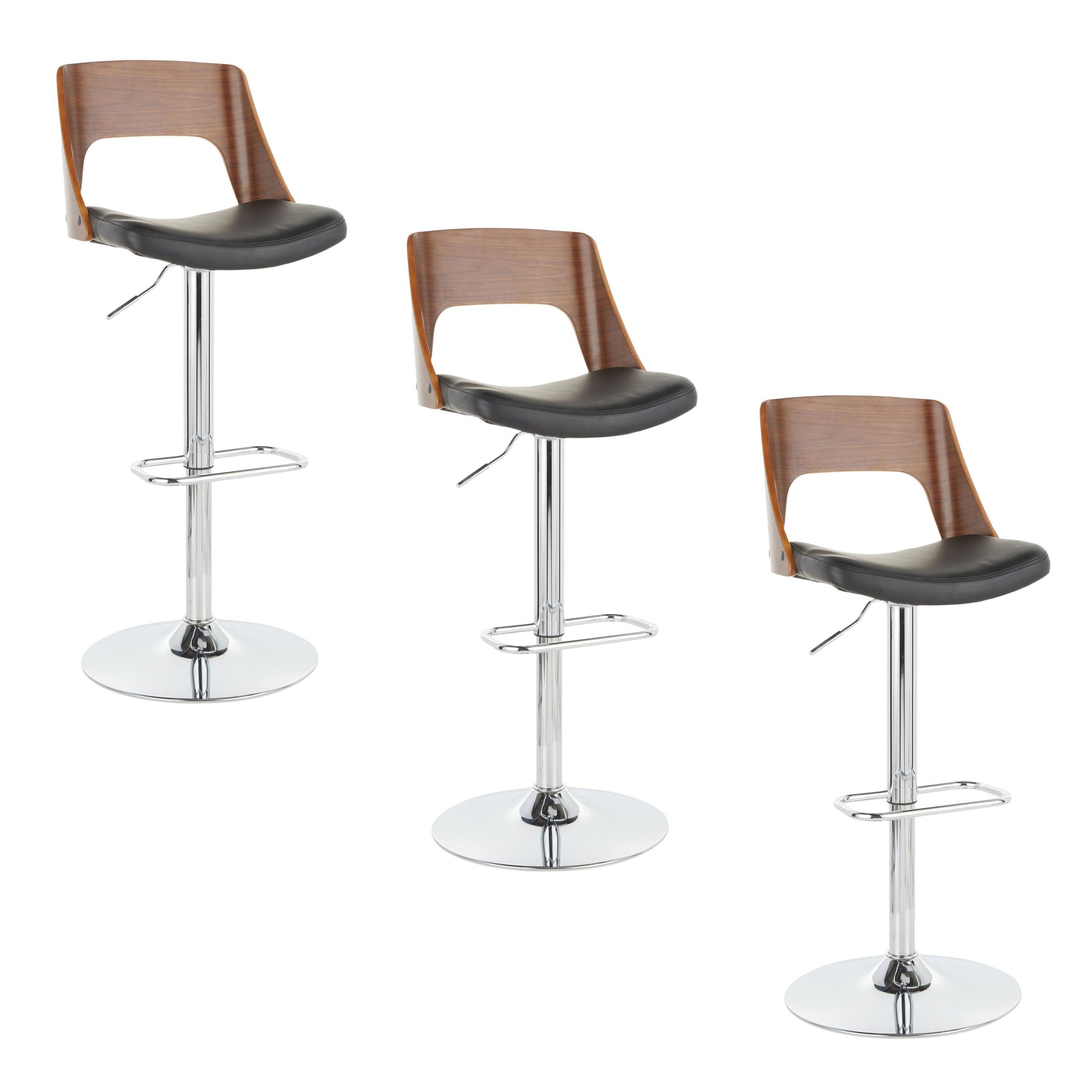 Valencia Mid-Century Modern Black Faux Leather Swivel Barstool (Set of 3) 4 Valencia Mid-Century Modern Black Faux Leather Swivel Barstool (Set of 3) - Image 4