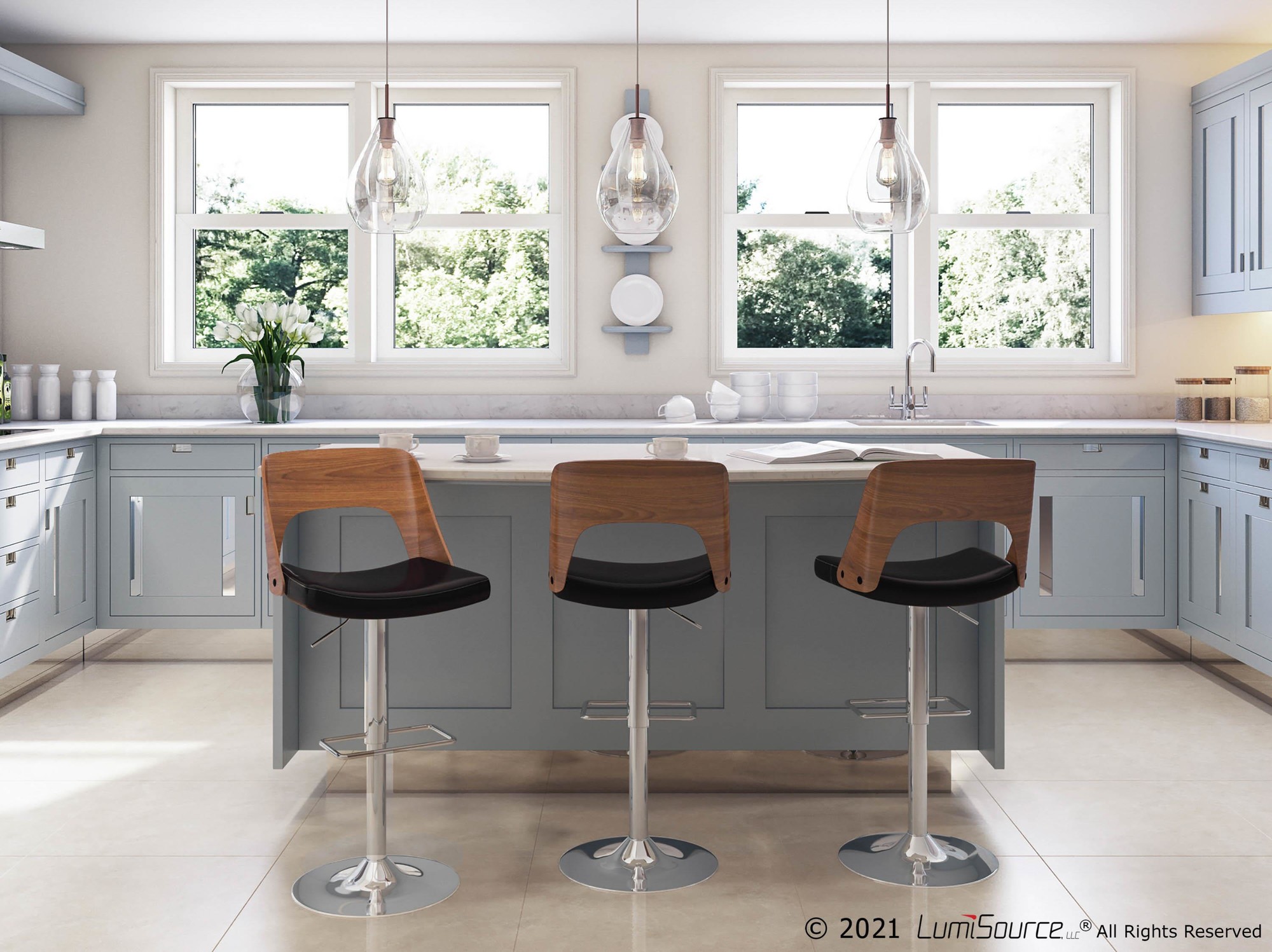 Valencia Mid-Century Modern Swivel Barstools Black (Set of 2) 4 Valencia Mid-Century Modern Swivel Barstools Black (Set of 2) - Image 4