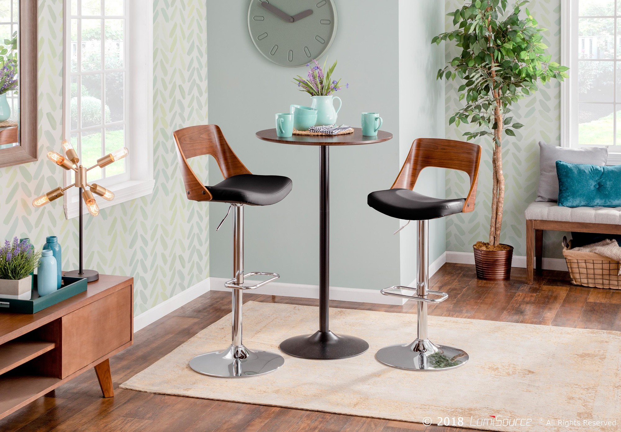 Valencia Mid-Century Modern Swivel Barstools Black (Set of 2) 5 Valencia Mid-Century Modern Swivel Barstools Black (Set of 2) - Image 5