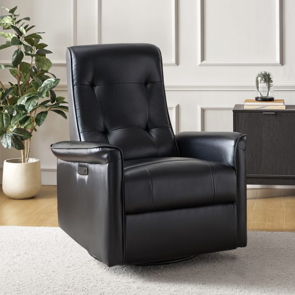 Valentin Black Vegan Leather Swivel Rocking Power Recliner USB 1