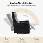 Valentin Black Vegan Leather Swivel Rocking Power Recliner USB