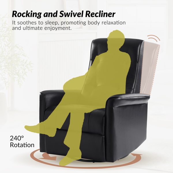 Valentin Black Vegan Leather Swivel Rocking Power Recliner USB 3