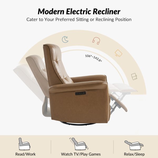 Valentin Vegan Leather Swivel Rocking Power Recliner USB Camel 2