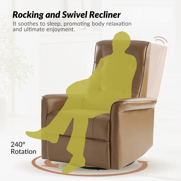Valentin Vegan Leather Swivel Rocking Power Recliner USB Camel 3