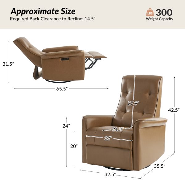Valentin Vegan Leather Swivel Rocking Power Recliner USB Camel 4