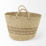 Vance 17.7L x 17.7W x 11.8H Light Brown Palm Leaf and Seagrass Round Basket W/ Handles