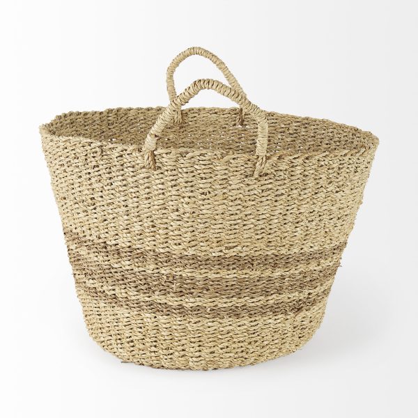 Vance 17.7L x 17.7W x 11.8H Light Brown Palm Leaf and Seagrass Round Basket W Handles 2
