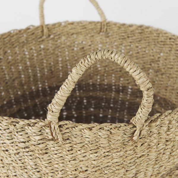 Vance 17.7L x 17.7W x 11.8H Light Brown Palm Leaf and Seagrass Round Basket W Handles 3