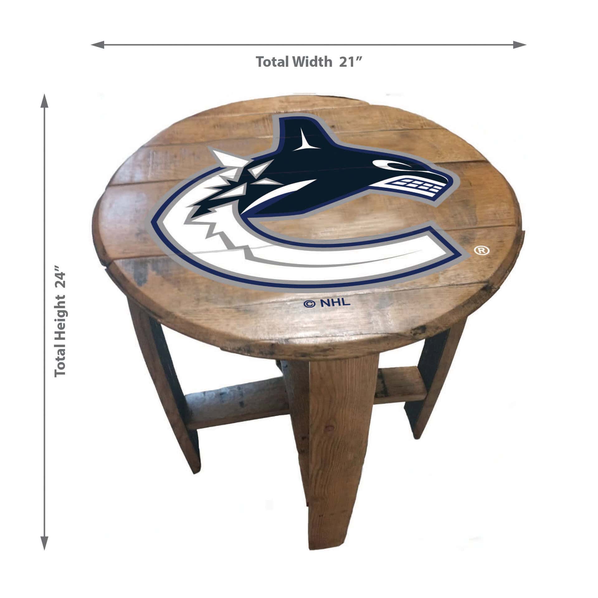 Vancouver Canucks Oak Barrel Table 2 Vancouver Canucks Oak Barrel Table - Image 2