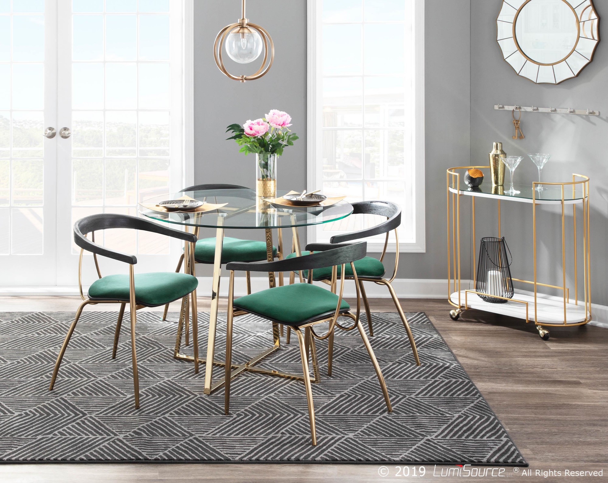 Vanessa Gold Green Velvet Contemporary Dining Chairs (Set of 2) 1 Vanessa Gold Green Velvet Contemporary Dining Chairs (Set of 2)