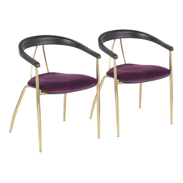 Vanessa Gold and Purple Velvet Contemporary Dining Chairs Set of 2 2