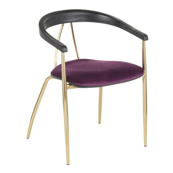 Vanessa Gold and Purple Velvet Contemporary Dining Chairs Set of 2 3