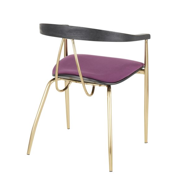 Vanessa Gold and Purple Velvet Contemporary Dining Chairs Set of 2 5