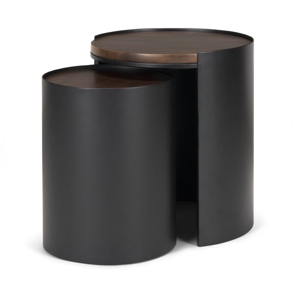 Varden Matte Black Metal w Dark Brown Wood Top Nesting Accent Tables