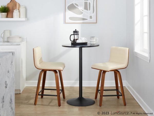 Vasari 24 Mid Century Modern Walnut Cream Swivel Stools Set of 2 2