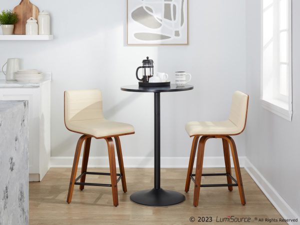Vasari 24 Mid Century Modern Walnut Cream Swivel Stools Set of 2 3