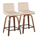 Vasari 24 Mid-Century Modern Walnut Cream Swivel Stools (Set of 2) 16 Vasari 24 Mid-Century Modern Walnut Cream Swivel Stools (Set of 2)