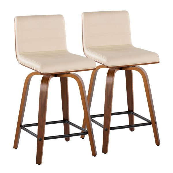 Vasari 24 Mid Century Modern Walnut Cream Swivel Stools Set of 2 4