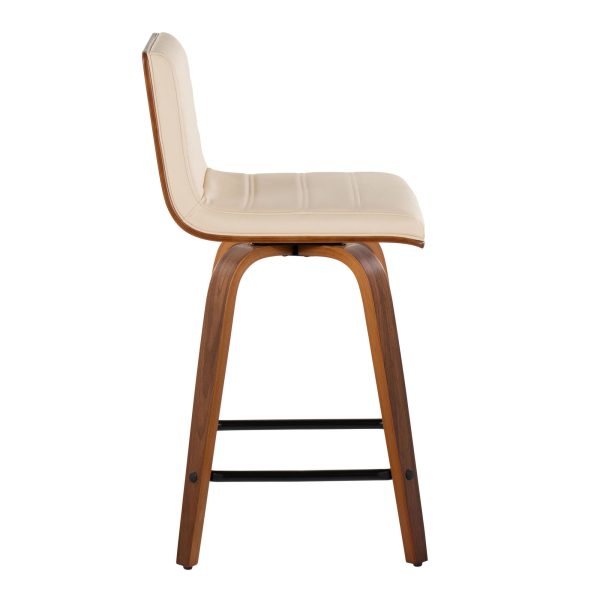 Vasari 24 Mid Century Modern Walnut Cream Swivel Stools Set of 2 6