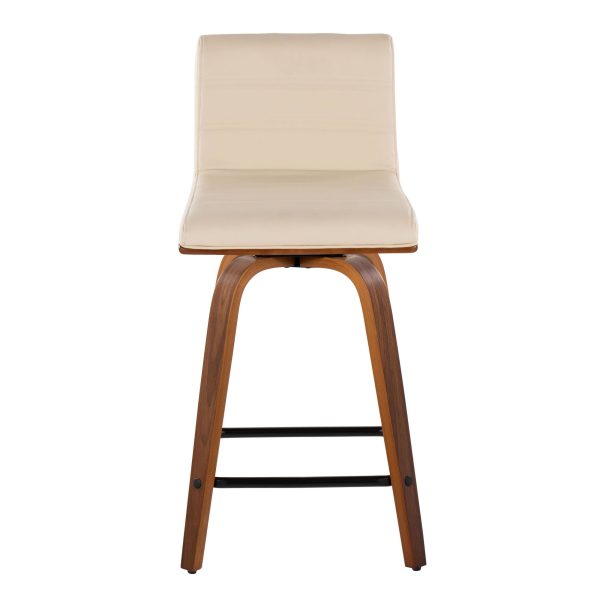 Vasari 24 Mid Century Modern Walnut Cream Swivel Stools Set of 2 9